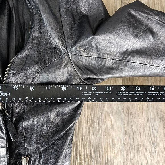 Bod & Christensen Women's Large Black Leather Jacket Moto Asymmetrical Full Zip‎ - Picture 8 of 11